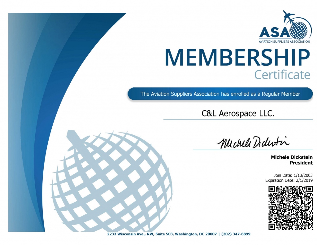 ASA Certificate 797 3181 C L Aero