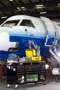 Saab 340 receiving maintenance 