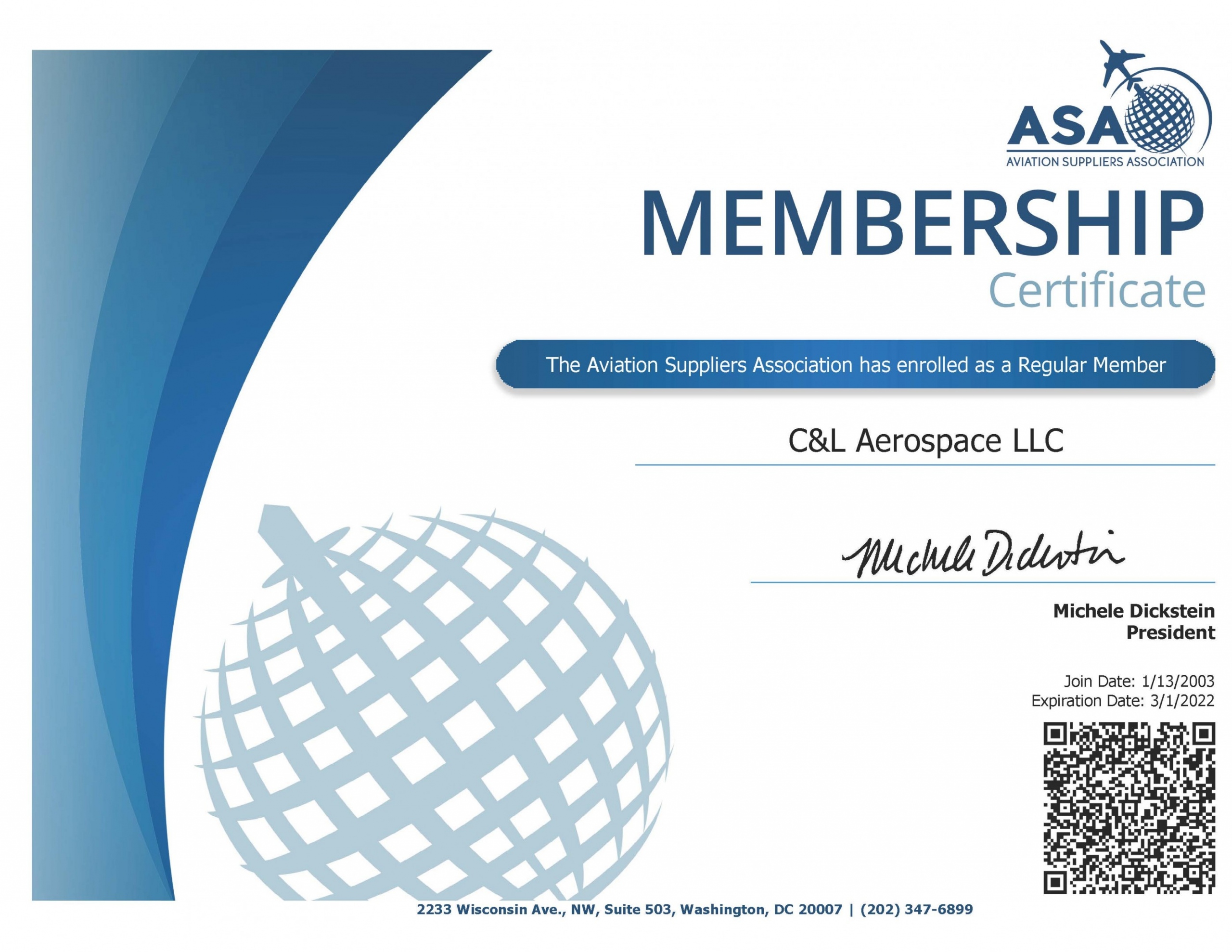 C&L Aerospace - ASA Membership Certificate