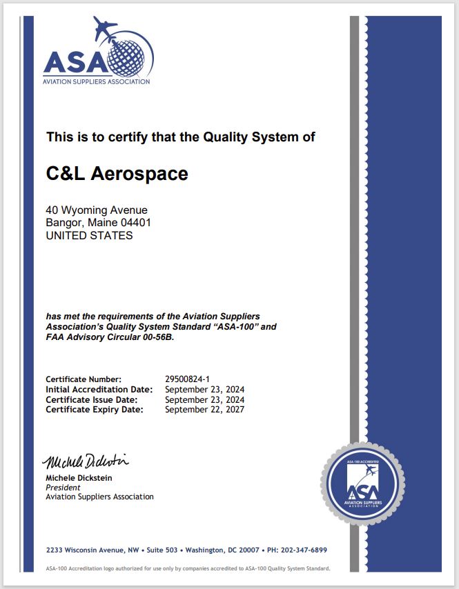 ASA Quality System Certificate