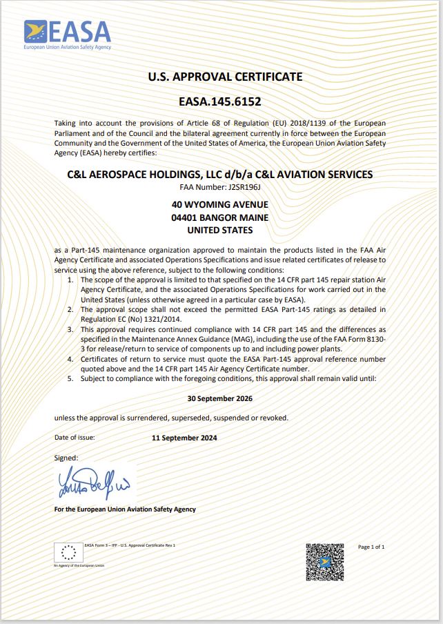 EASA U.S. Approval Certificate 